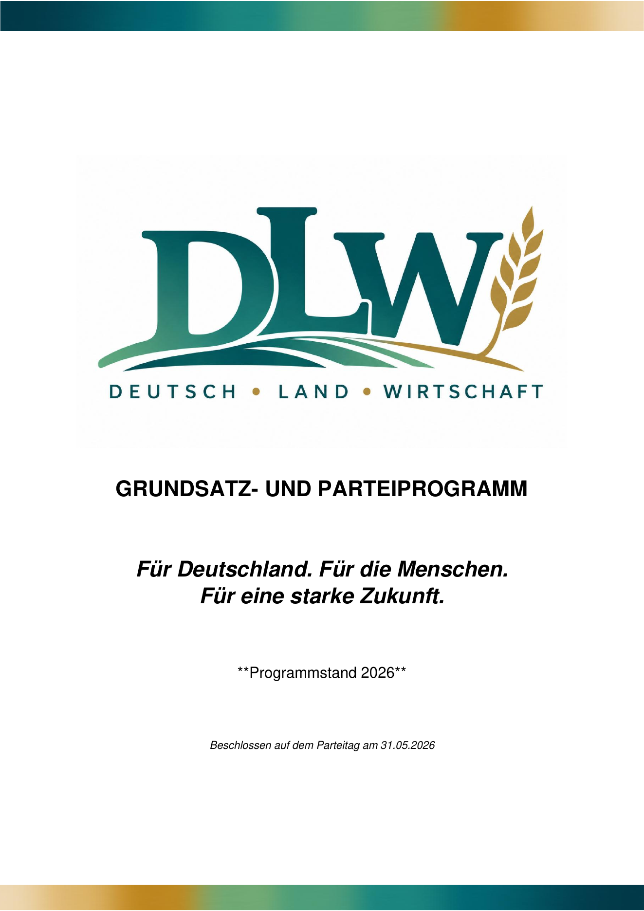 Titelblatt Grundsatz- und Parteiprogramm der DLW